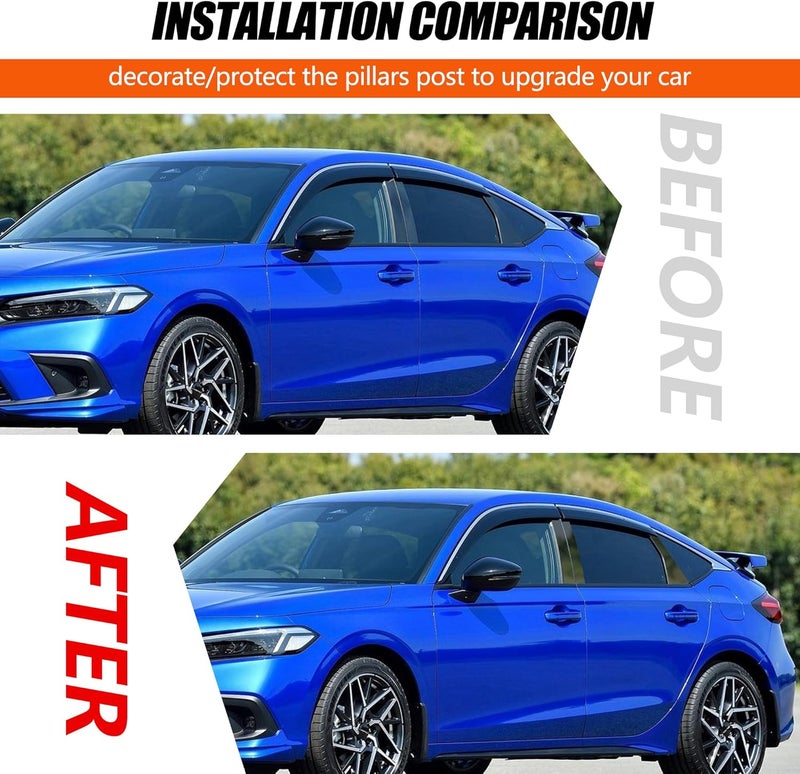 BASIKER Fit for Honda Civic Hatchback 2021 to 2022 Pillar Post Trim Kit, Door Window B Pillar Glossy Black Cover, Strong Toughness PC Material - Image 5